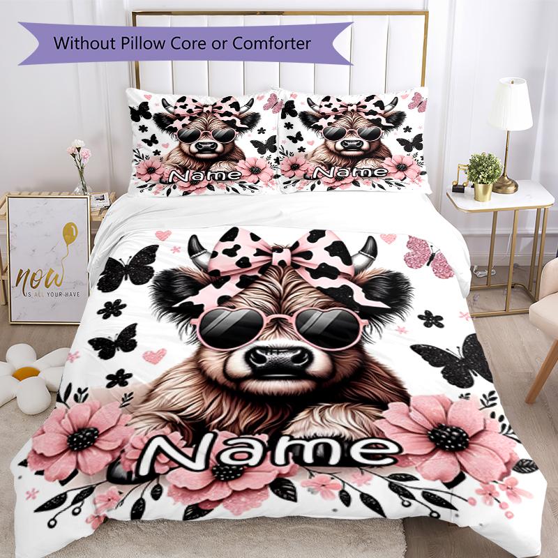 3pcs Custom Name Cow Bedding Set Duvet Cover Closure Includes 1 Duvet Cover & 2 Pillowcases, Soft and Comfortable for All Seasons.