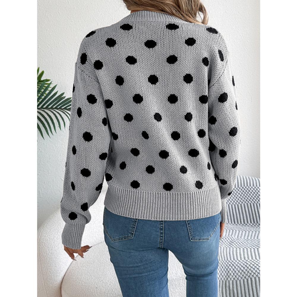 Fashionable Women's Hoodie: Casual Colour-Block Polka Dot Long-Sleeved Pullover Knit Top