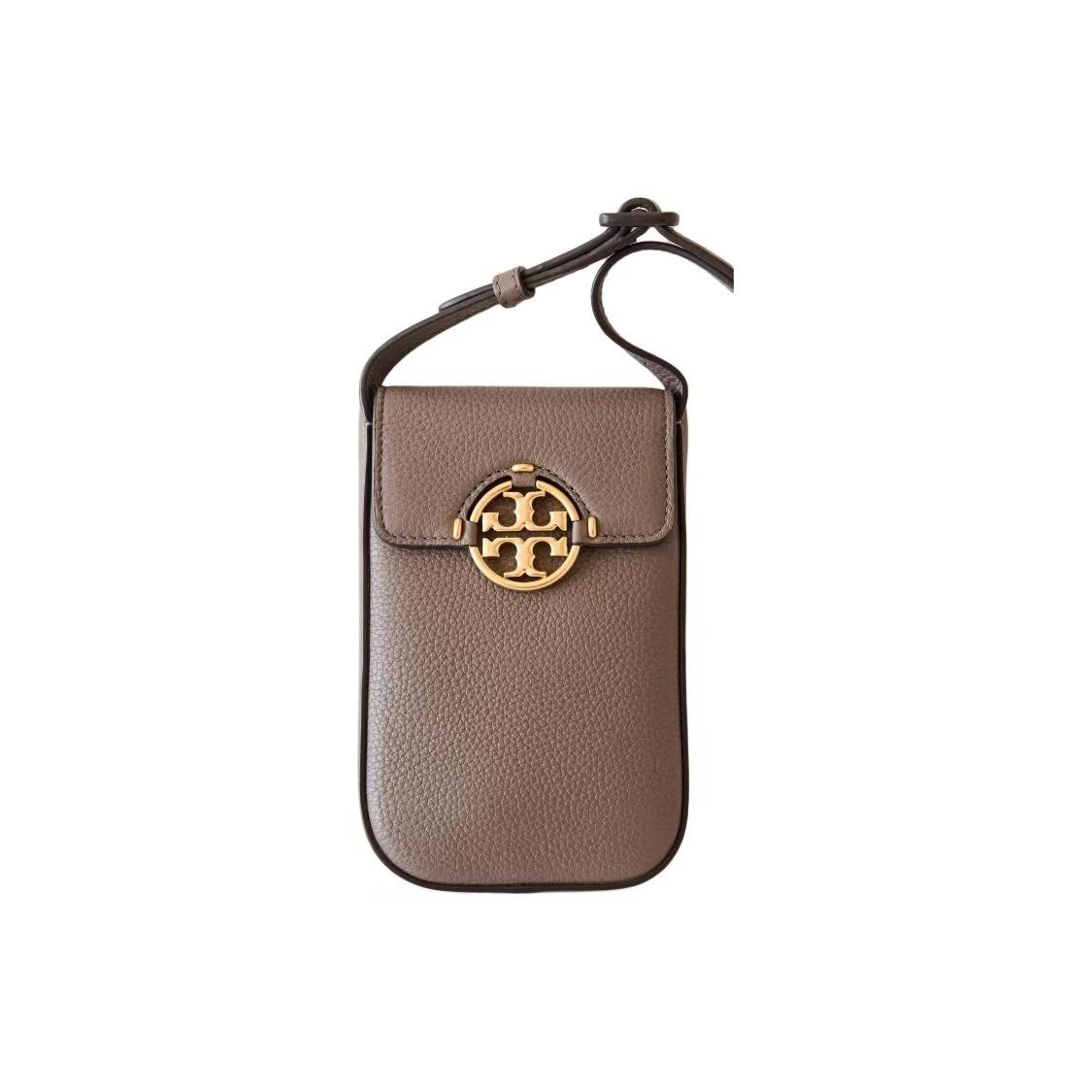 Tory Burch TB Miller Detachable Shoulder Strap Litchi Grain Leather Crossbody Phone Bag Women Bags Brown 84077-250 Basic Set (Bag+Dust Bag)