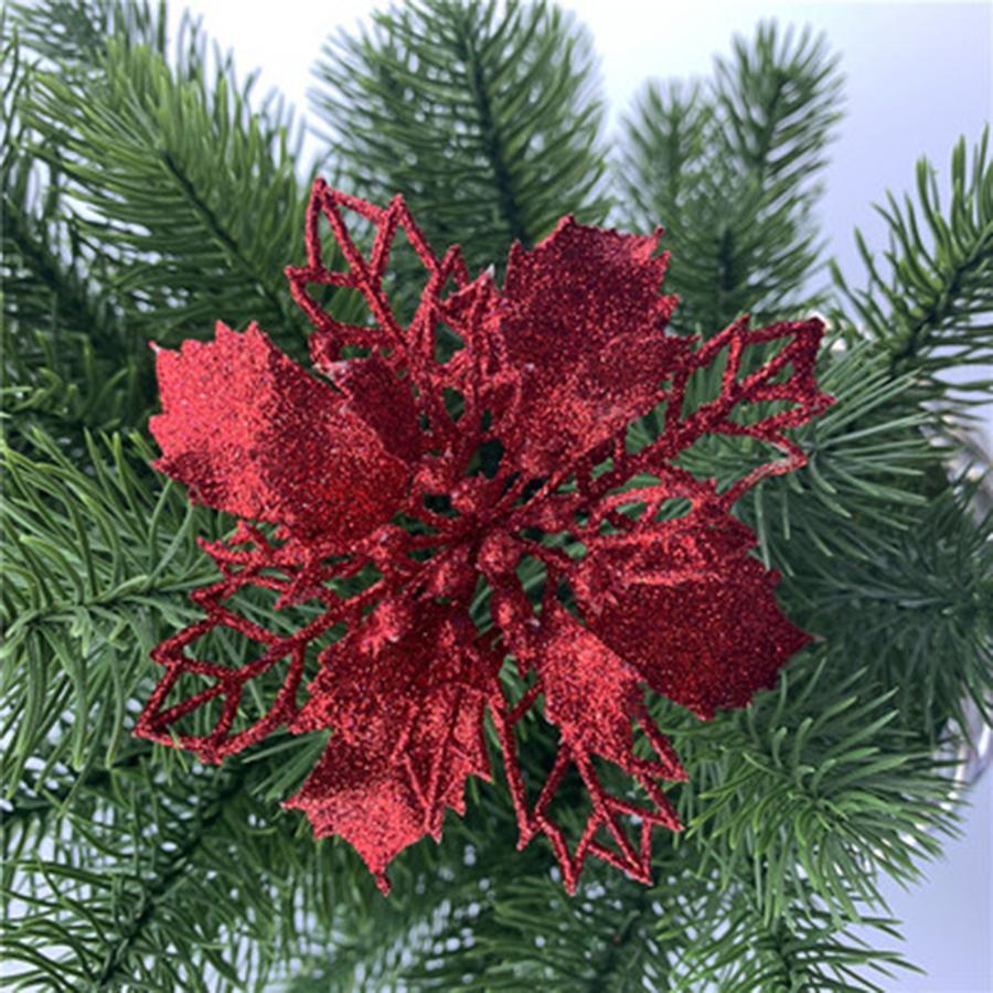New 20PCS Christmas Glitter Flower Tree Hanging Xmas Party Decoration White