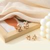 1 Set of 2 Pairs of New Personalized Flower Micro-set Pearl Earrings, Niche Design Geometric C-shaped Stud Earrings