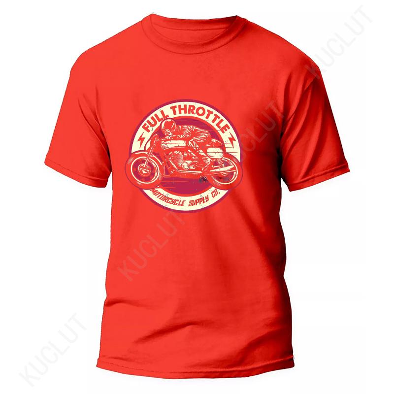 Full Throttle Cafe Racer Rockabilly Biker Print T-Shirt Men Fashion Motorcycle Short Sleeve Tops Fashion Summer Loose Tees Shirt