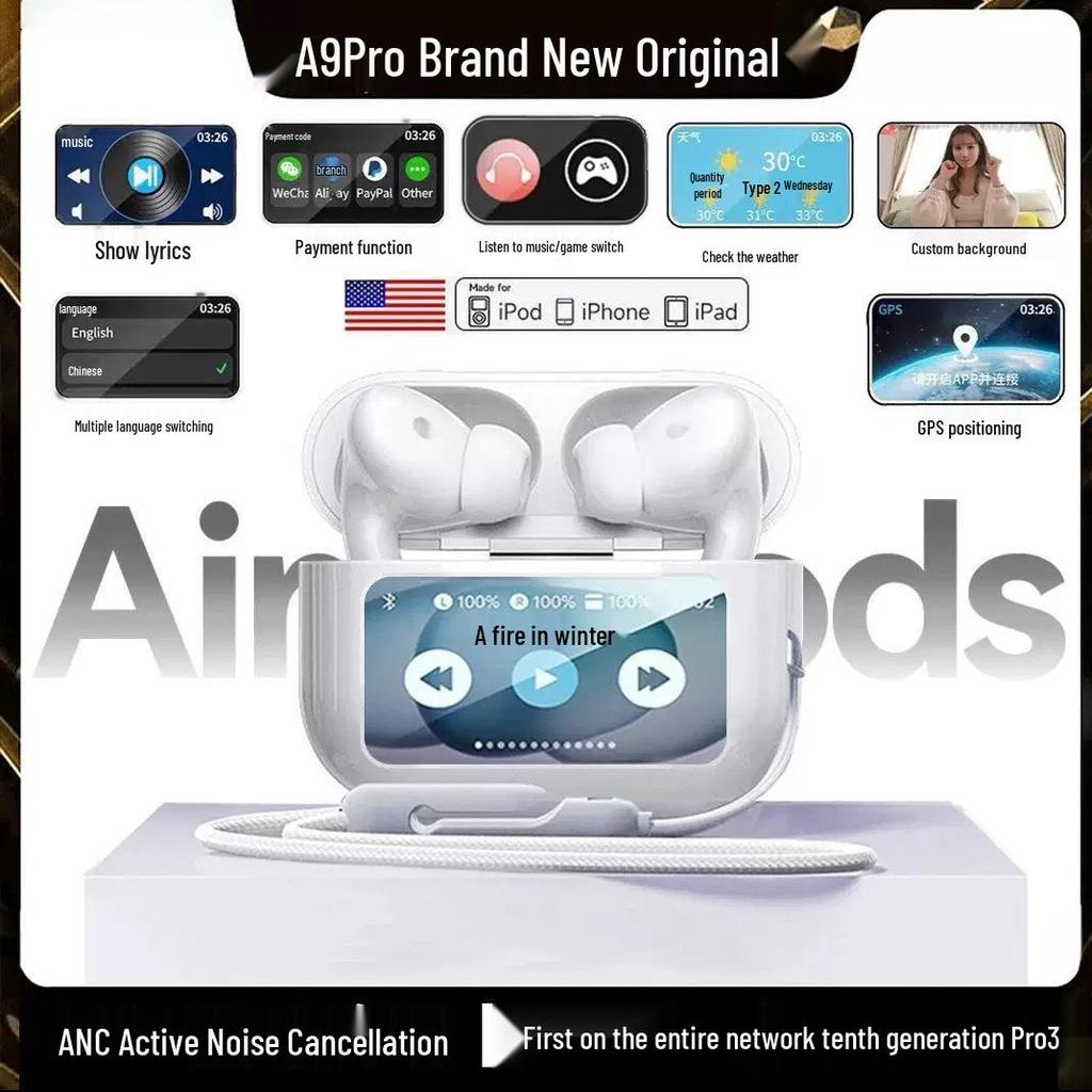A9Pro Bluetooth 5.4 TWS In-Ear Earphones with ANC and Color Touch Screen