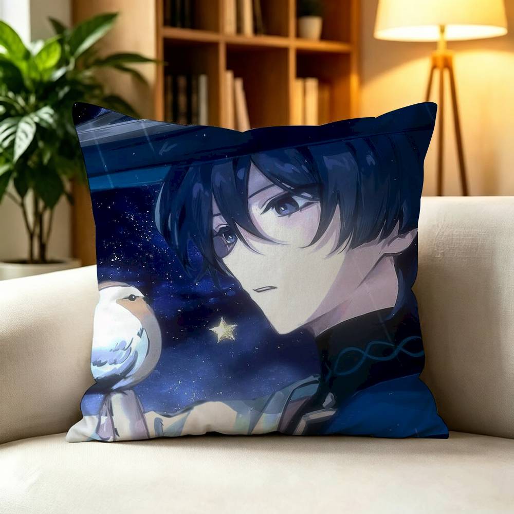 Popular Game Genshin Cool Wanderer Square Double-Sided Printed Pillow Case Sofa Cushion Cover Bedroom Bedside Decor