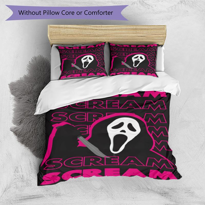 3pcs Duvet Cover Set (1*Duvet Cover + 2*Pillowcase, Without Core), Ghostface Print Bedding Set, Bedroom Decor, All‑Season, Gift