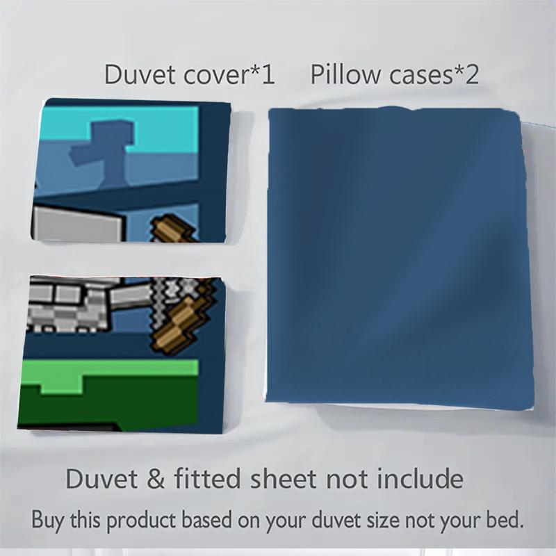 3pcs Minecraft Creeper, Skeleton, Enderman Pixel Art Home Decor Bedding Set-Universal Three-Piece Suit for Bedroom, Guest Room, Living Room,