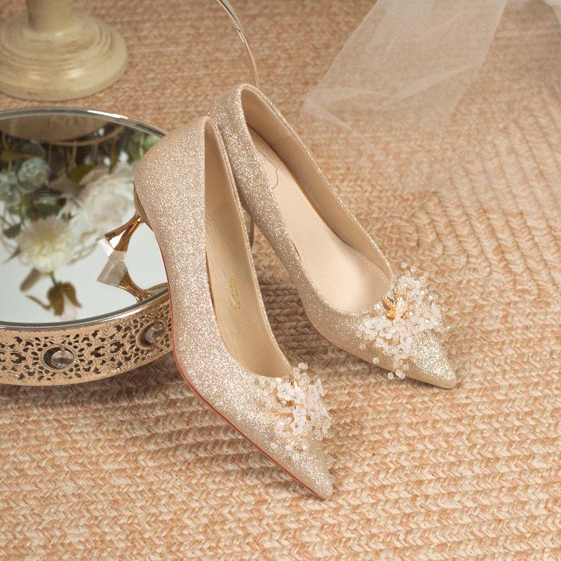 

Нишевая свадебная обувь обувь невесты свадебное платье цисюхэ два варианта носки не устают ноги обувь с кристаллами с высоким чувством тонкий каблук высокий каблук женская 42