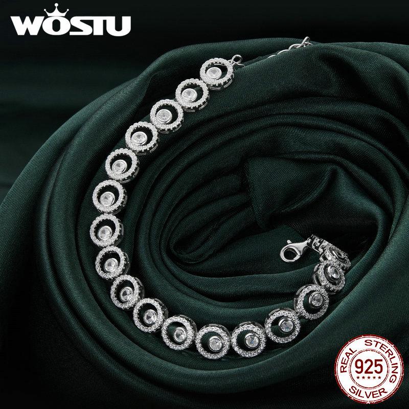 WOSTU 925 Sterling Silver Classic Sparkling Bracelet Original Fine Jewelry for Women Wedding Luxurious Gift Russian Style