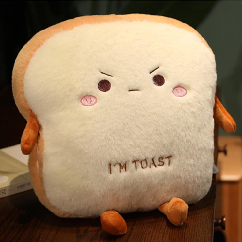 Sliced Bread Plush Pillow,Funny Toast Bread Stuffed Pillow,Adorable Expression Food Plush Nap Pillow with Hand Pocket Seat Cushion Great Gift Choice