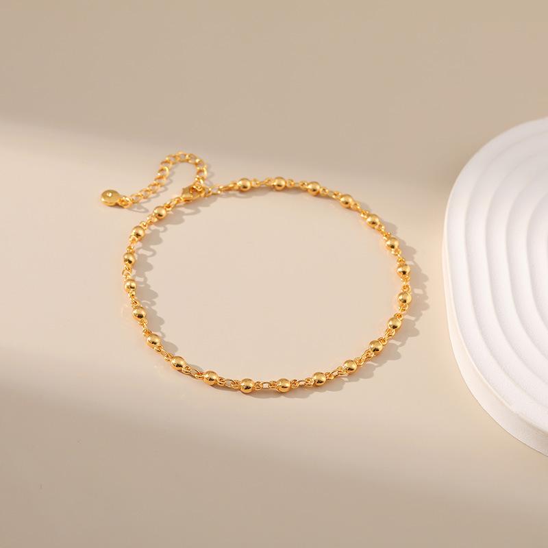 Brass 18k Gold Plated Round Bead Minimalist Anklet For Women