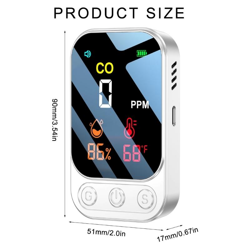 Easy Carry  Small  Carbon Monoxides Alarm with CO Temperature Humidity Detection & LED Screen ABS for Multiple Scene Use