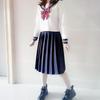 Japanese JK Uniform Set: White Three-Striped Skirt & Short-Sleeve Top, Summer Mid-Length, Classic School Style, Plus Size Available.