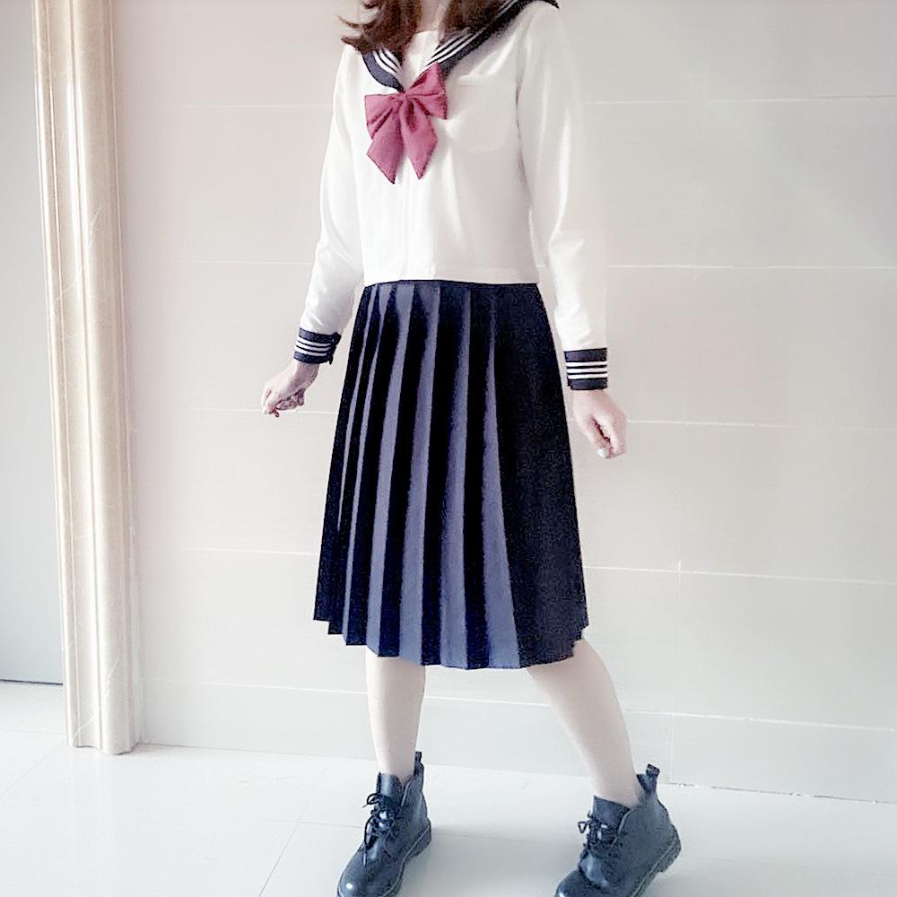 Japanese JK Uniform Set: White Three-Striped Skirt & Short-Sleeve Top, Summer Mid-Length, Classic School Style, Plus Size Available.
