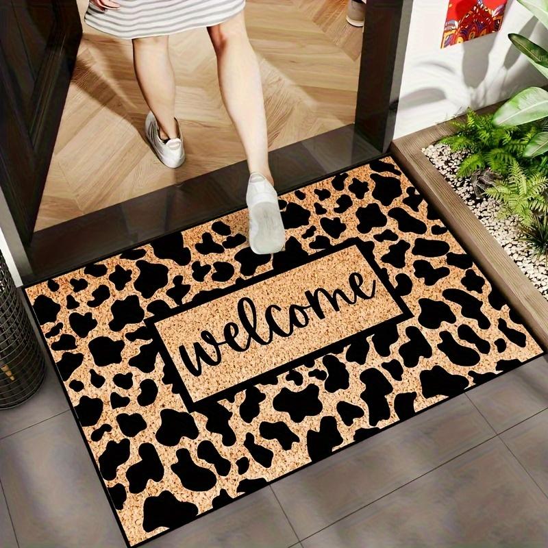 Rustic Cow Print Welcome Door Mat Outdoor Waterproof Loop Pile Entrance Floor Mat Anti-Slip Dirt Trapper Welcome Rug