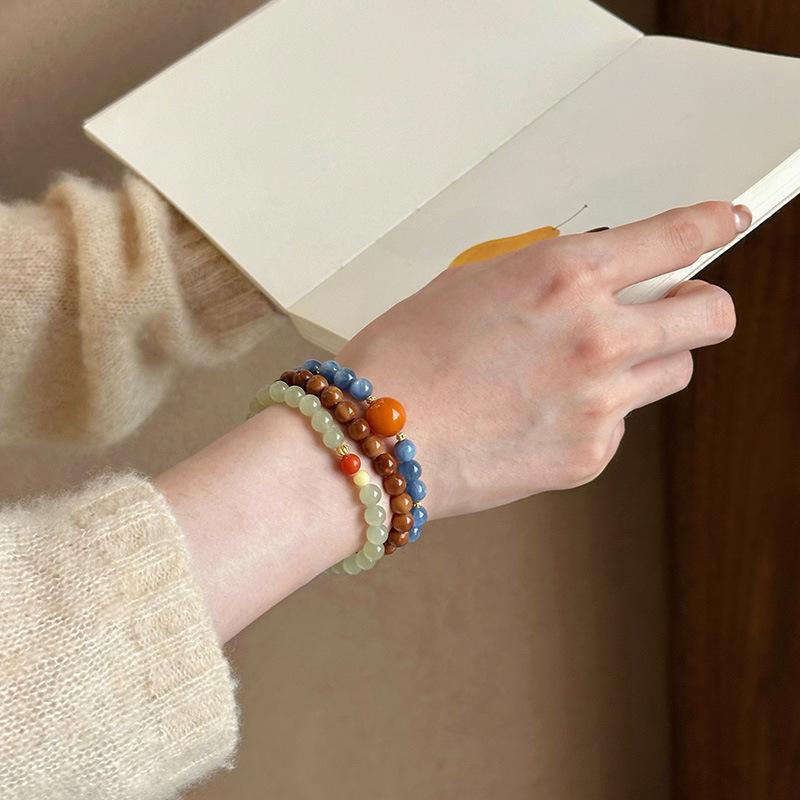 Bracelet perlé en cire d'abeille de jade Hetian Nanhong naturel, bracelet simple et tendance haut de gamme, nouveau bijou frais chinois pour femmes