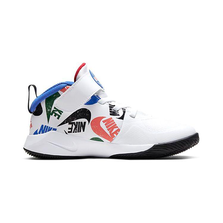 Nike Team Hustle D9 PS Allover Logo - White Kids Sneakers Hyper-Royal University-Red Black CW5816-100