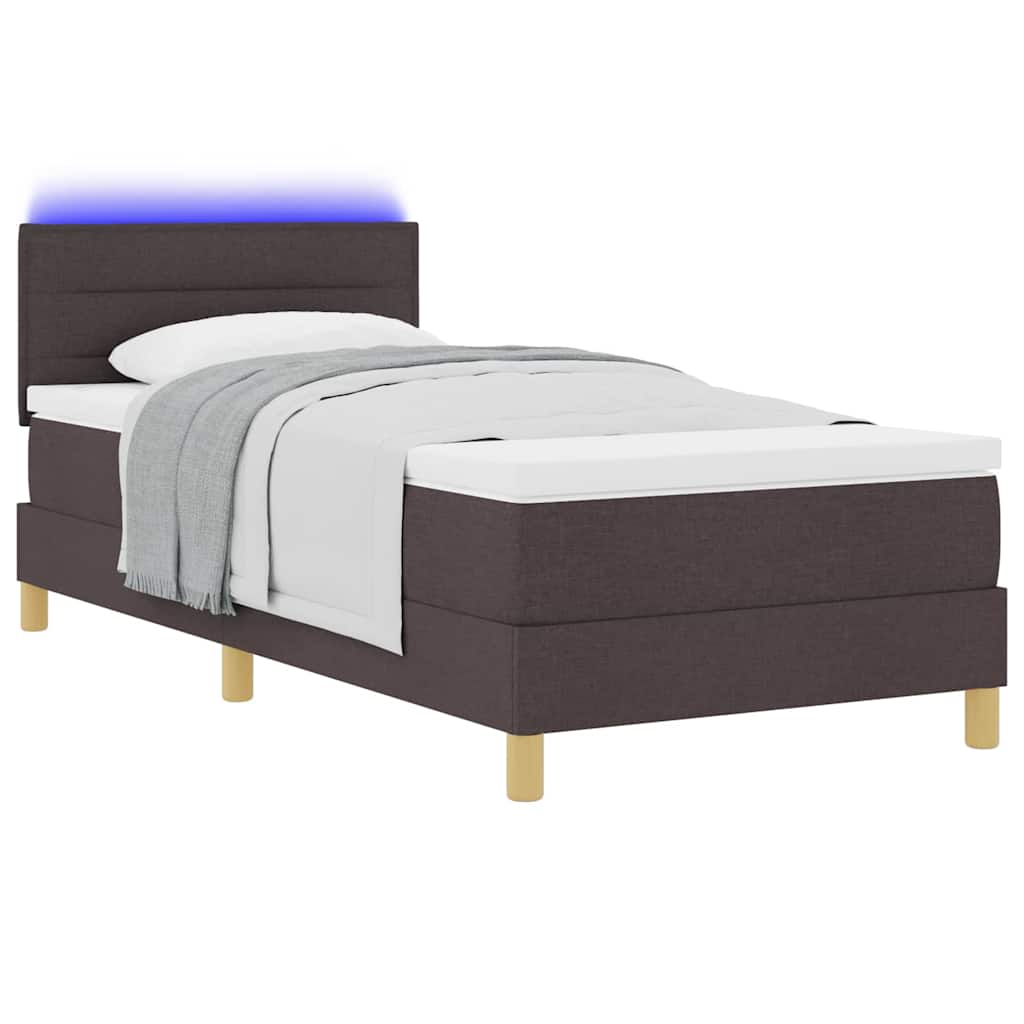 LED Box Spring Bed with Headboard Dark Brown 90 x 200 cm Fabric