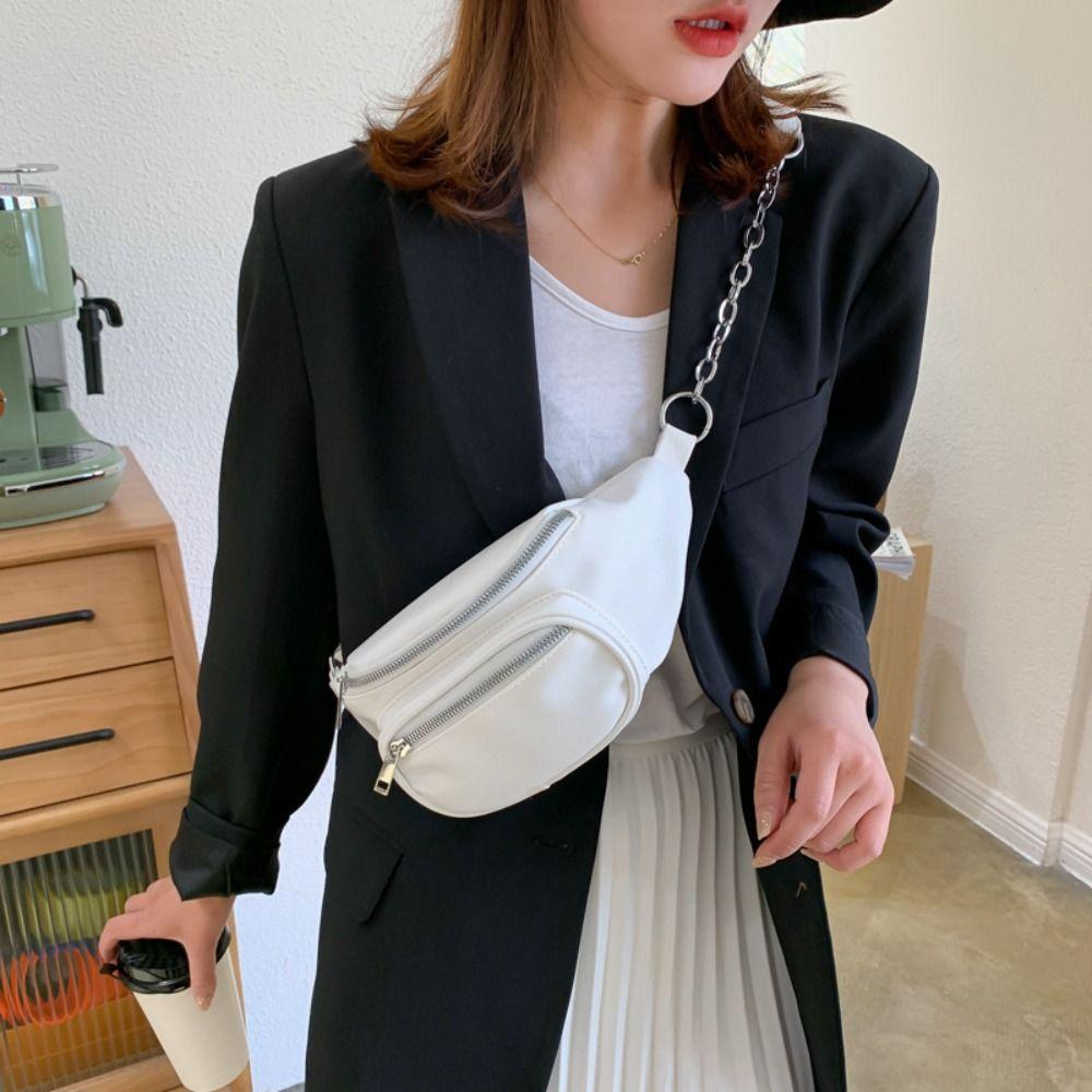PU Leather PU Chest Bag Solid Color Crossbody Waist Pack Portable Women Chest Crossbody Bag Sport