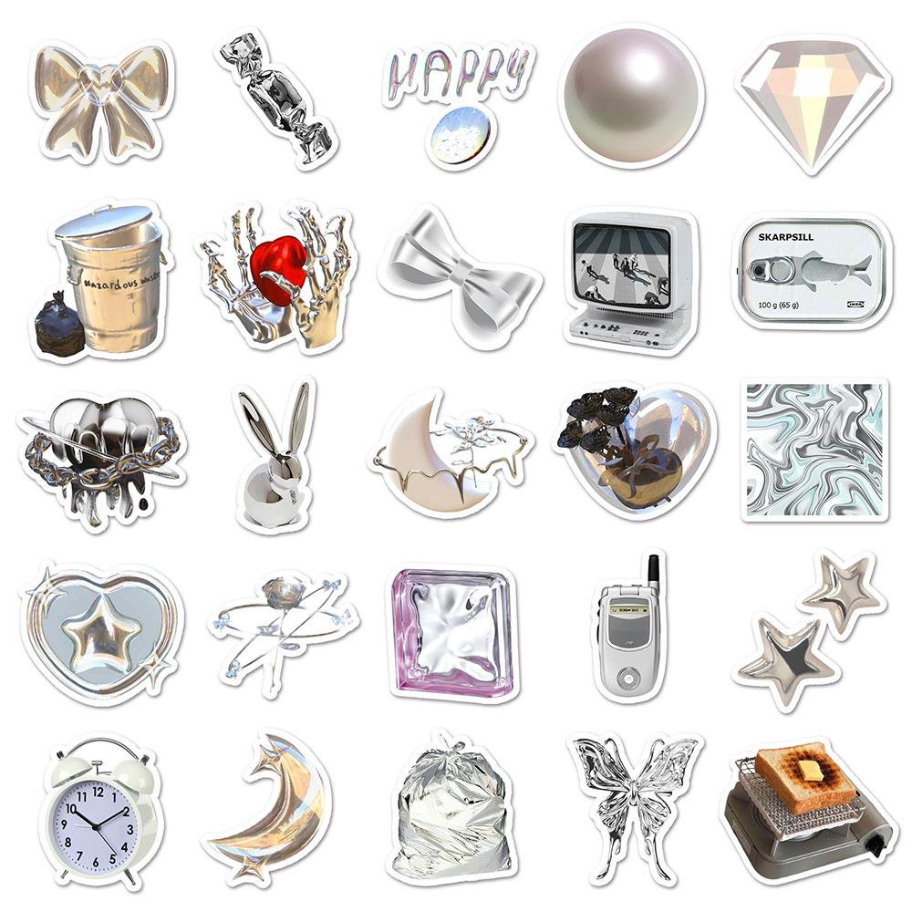 10/30/50pcs Cool Silver Art Aesthetic Stickers Cartoon Ins Style Decals Suitcase Phone Laptop Diary Graffiti Sticker Decoration