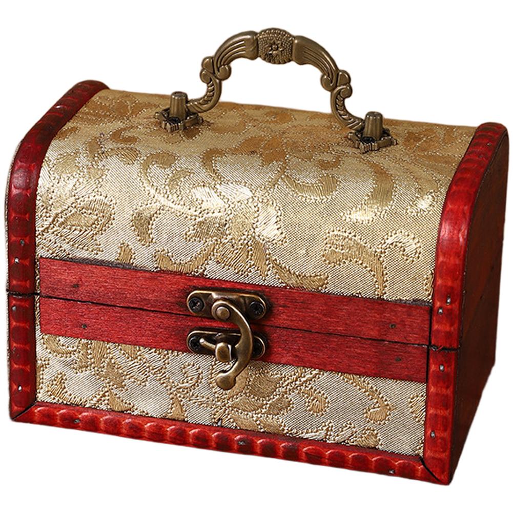 1Pcs Vintage Jacquard Wooden Storage Box Antique Jewelry Organizer Portable Handled Jewelry And Small Trinkets Storage Case