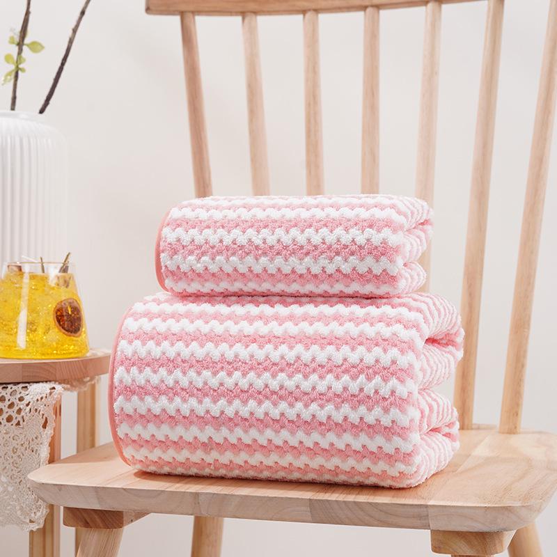 Warp-Knit Striped Coral Fleece Towels: Thick, Absorbent Face & Bath Gift Set