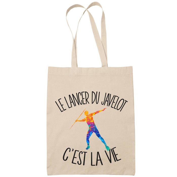 Tote bag - PLANETEE - lancer du javelot c'est la vie - Coton - Beige - Imprimé en France