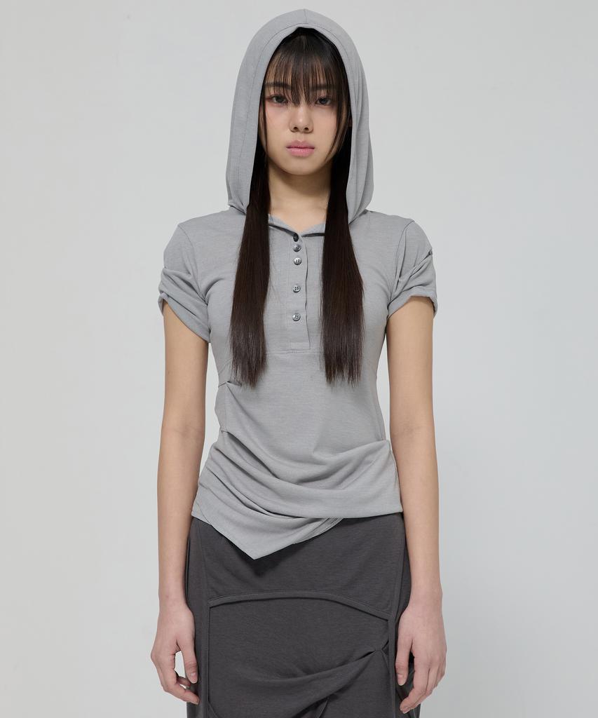 Asymmetrical Draped Hoodie (Fl-127_Gray)