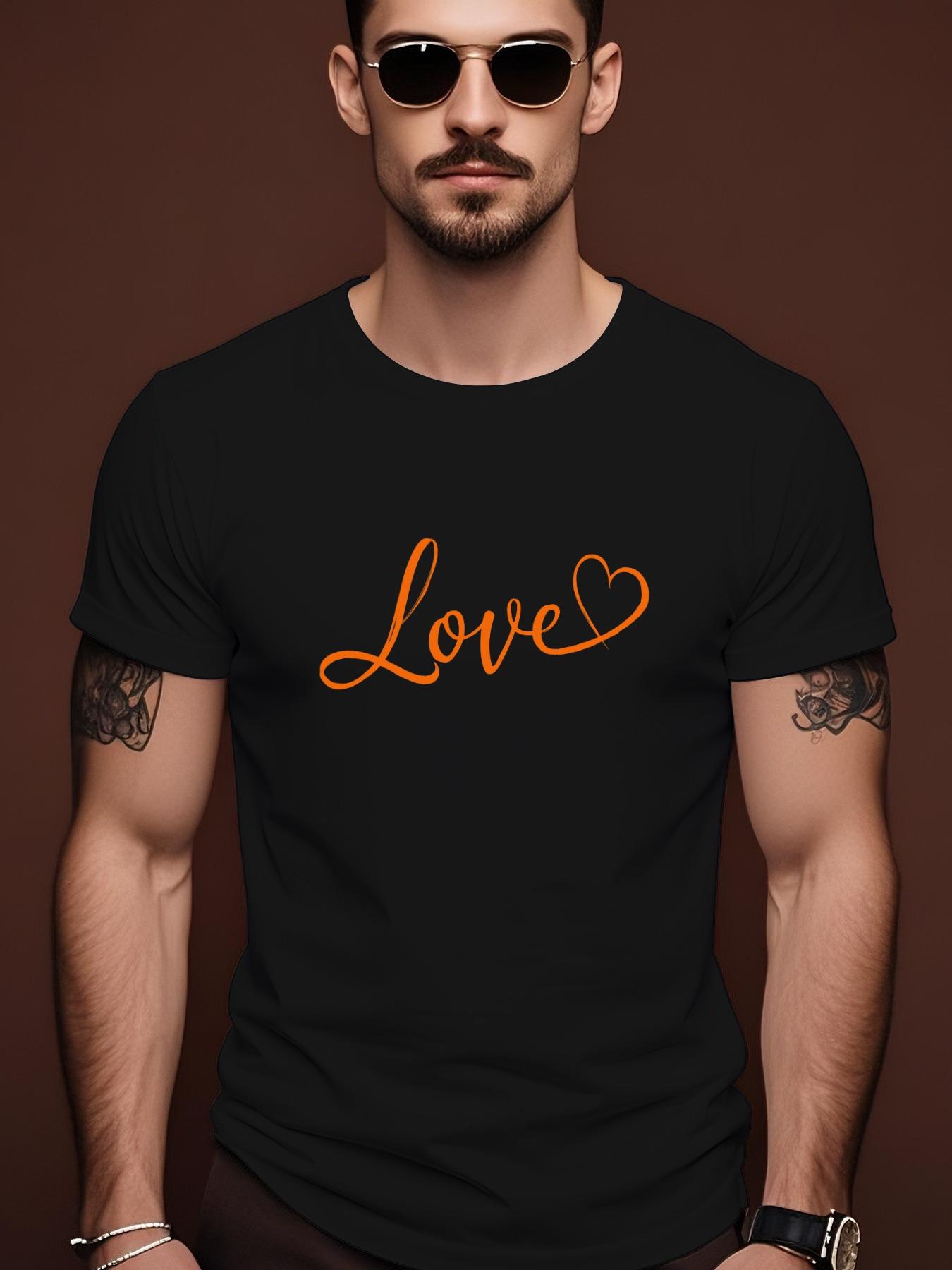 Short Sleeve Tshirt - Black with Orange Love Heart Grap... S