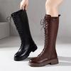 [Pantof întreg din piele] Cizme din piele de vacă de prim strat pentru femei toamnă și iarnă 2025 cizme de cavaler din piele cu șireturi și catifea
