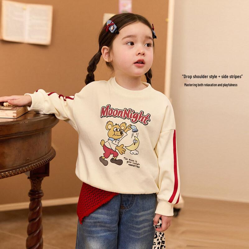 Luson Girls Retro Color Block Cartoon Sweatshirt 130