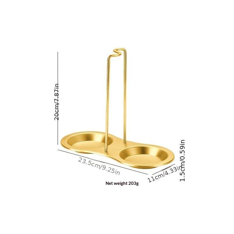 Stainless Steel Ladle Holder Golden Finish Non Slip Stable Base Easy Clean Waterproof Utensil Rack for Countertop Storage