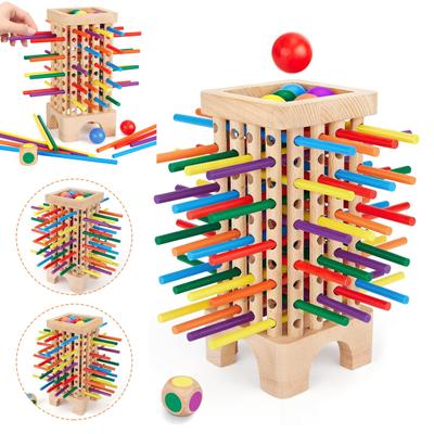 Holzstab-Turm-Spielzeug mit 42 Stäben, 6 Kugeln, Würfeln, Entwicklung der Feinmotorik, Stäbchen, Zählen, Mathematik, pädagogisches Brettspiel, Geschenk für Jungen und Mädchen