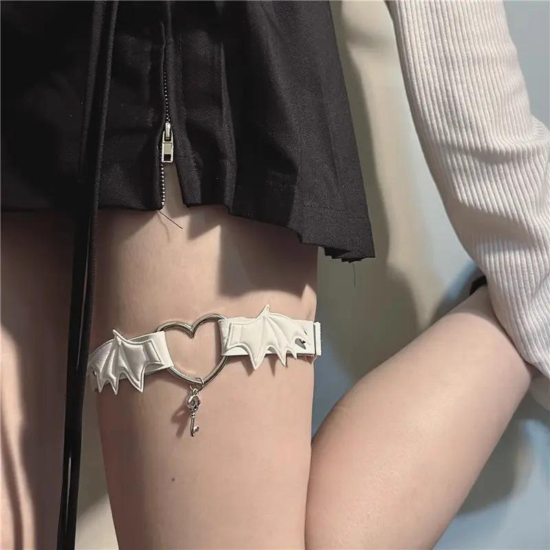 Spicy Girl Gothic Wings Garter Leg Strap with Heart Accent