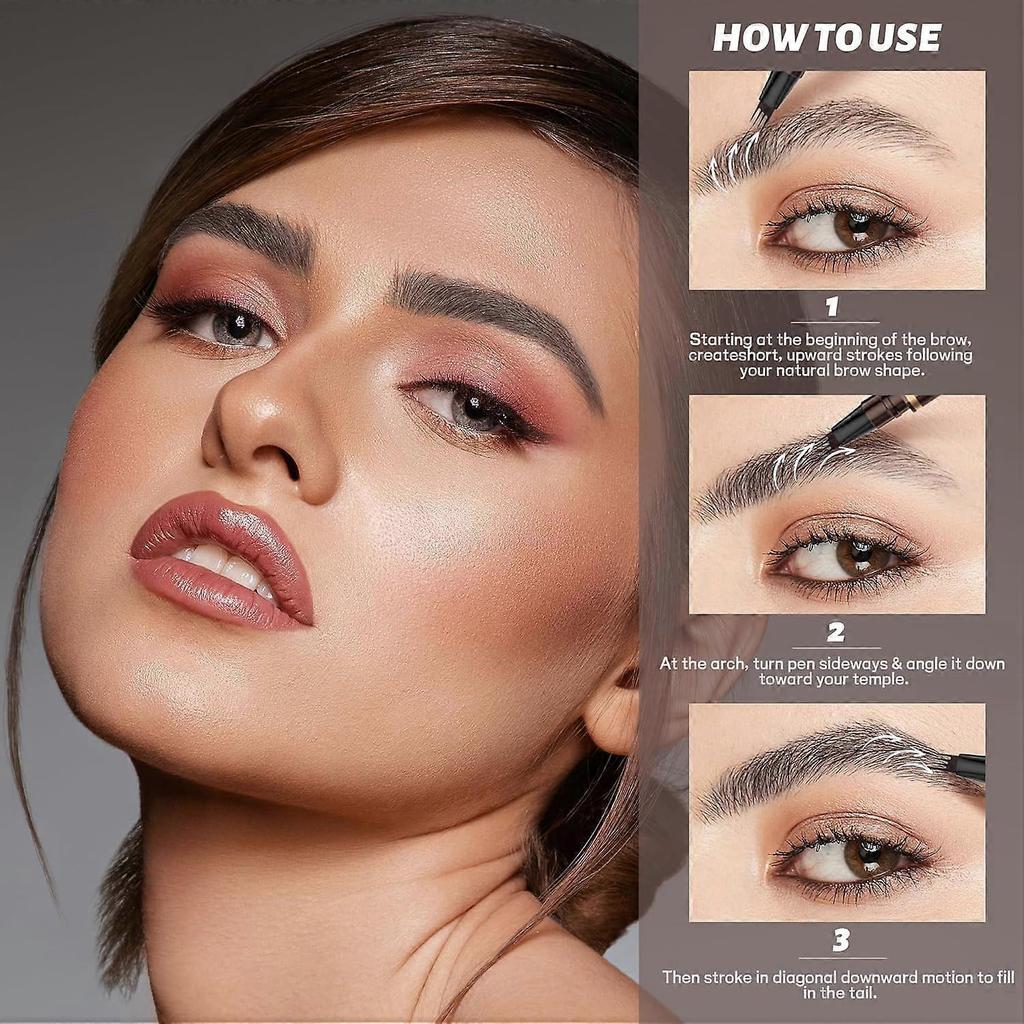 Eyebrow Pencil, 2Pcs Waterproof Microblading Eyebrow Pens, 4 Tip Precise Eye Brow Makeup Pen for Women to Effortlessly Create Natural Brows