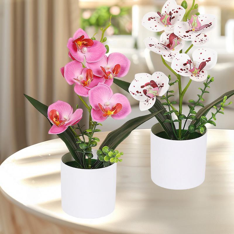 Plastic Bonsai Desktop Ornament Artificial Flower No-fading Butterfly Orchid Multicolor White Flowerpot Fake Butterfly Flower