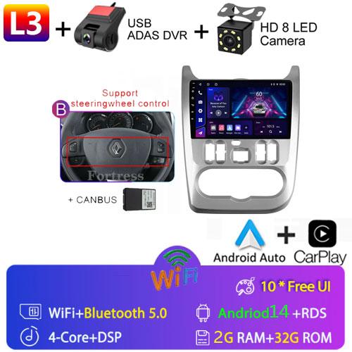 Android 13 2 din Radio Car Multimedia autoradio Pentru Renault Logan 1 Sandero 2009-2015 Dacia Duster Carplay 4G GPS 2din fără DVD