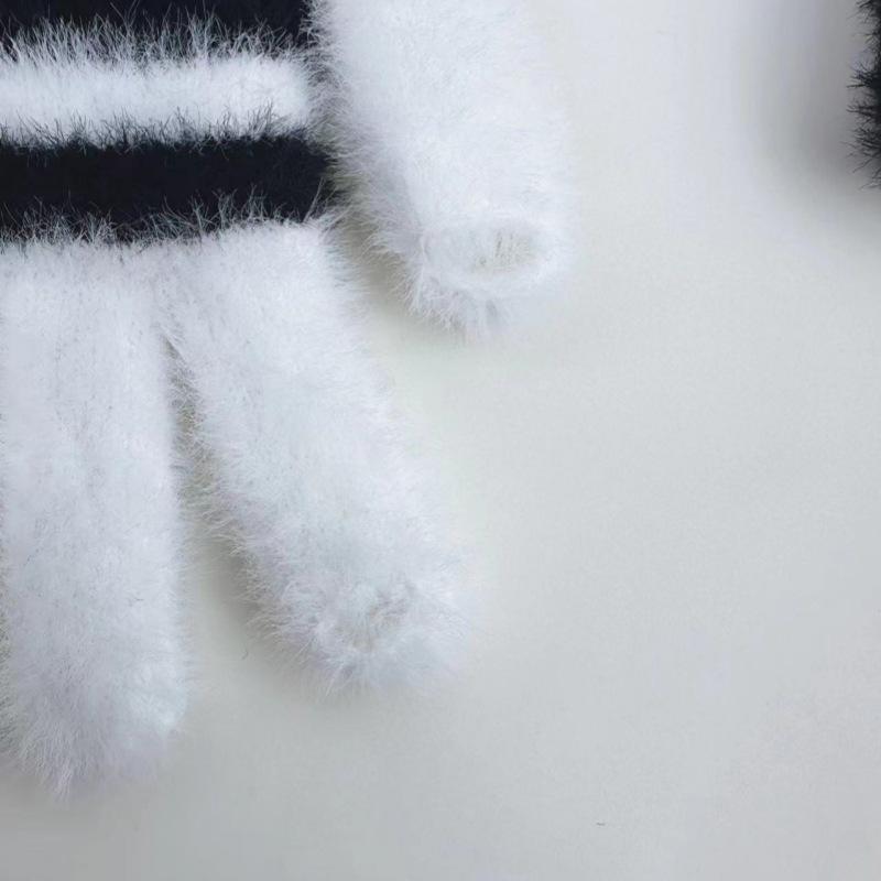 Plush Gloves for Men and Women Korean Version Leopard Print Fashion Striped Mobile Phone Touchscreen Gloves