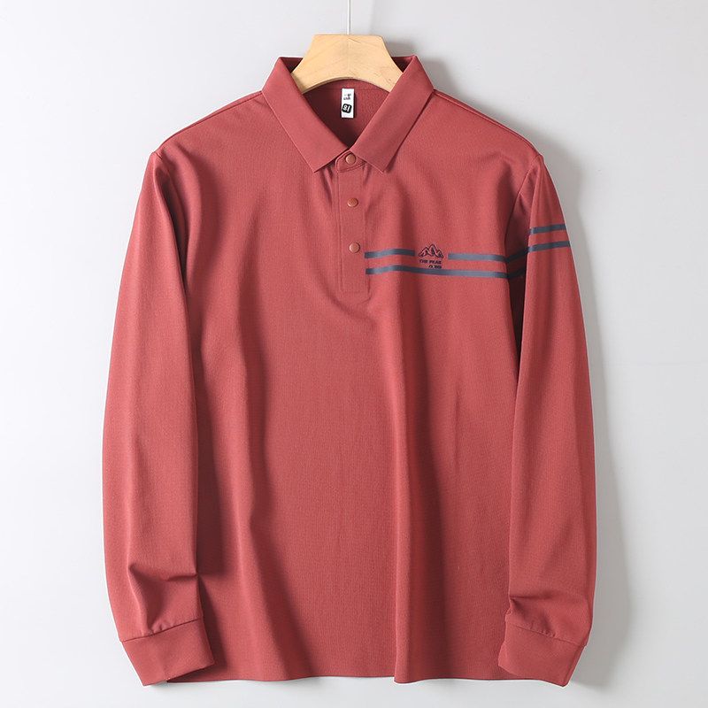 Foreign Trade High Density Fleece-lined Fabric/ODM Company Order Autumn Solid Mountain Embroidery Lapel Long sleeve Polo Men Brick Red L