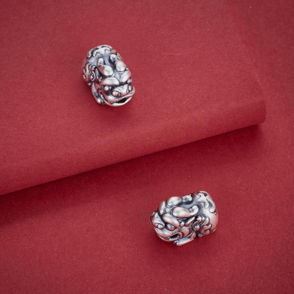 Sterling Silver 999 Pixiu Beads: Pure Silver Spacer Beads for Wealth Attraction and DIY Jewelry Accessories.