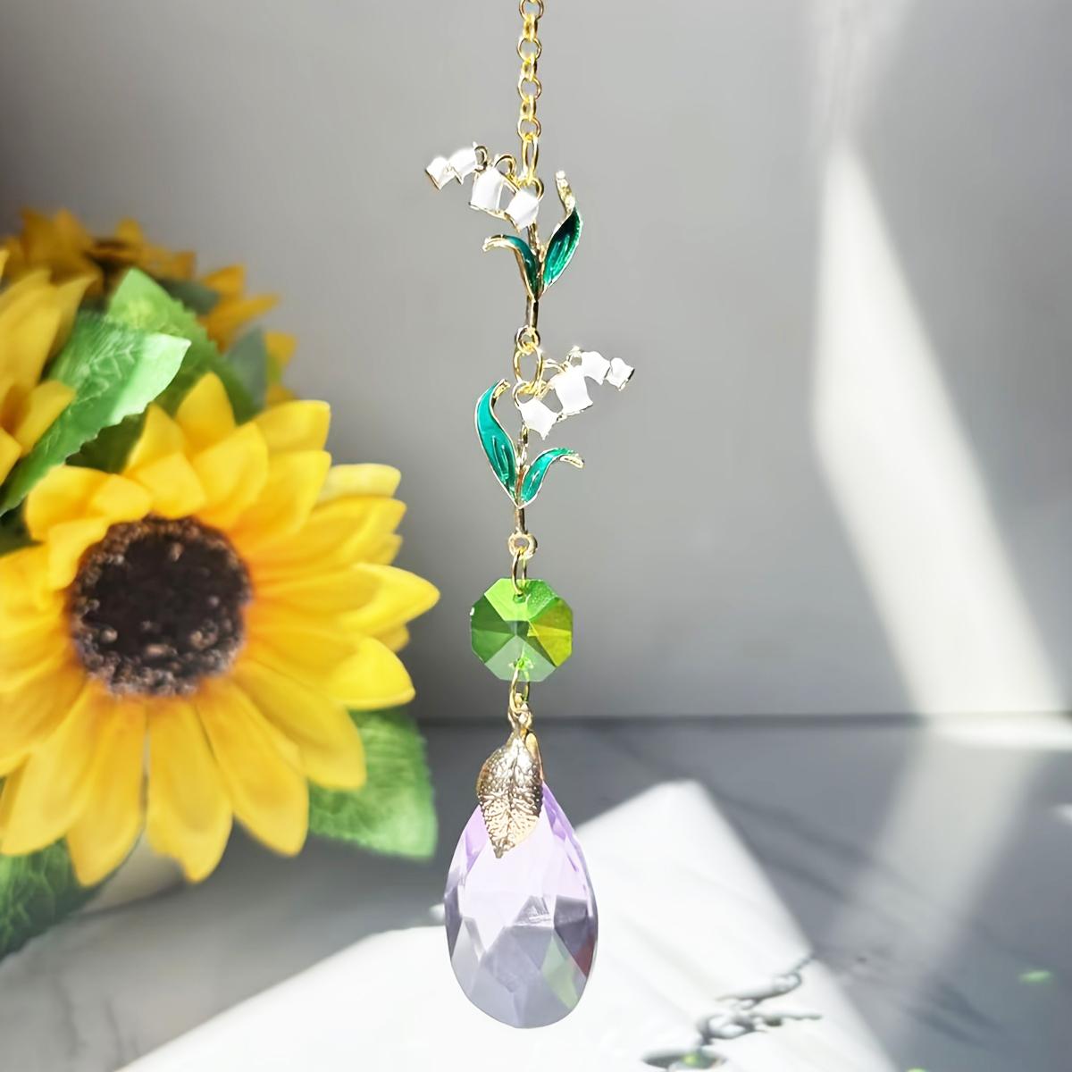 

1Pc Crystal Lily Garden Hanging Ornament, Indoor/Outdoor Sun Catcher, Car Hanging Decoration, Green/Purple/Pink/Birthday Flower Crystal Pri
