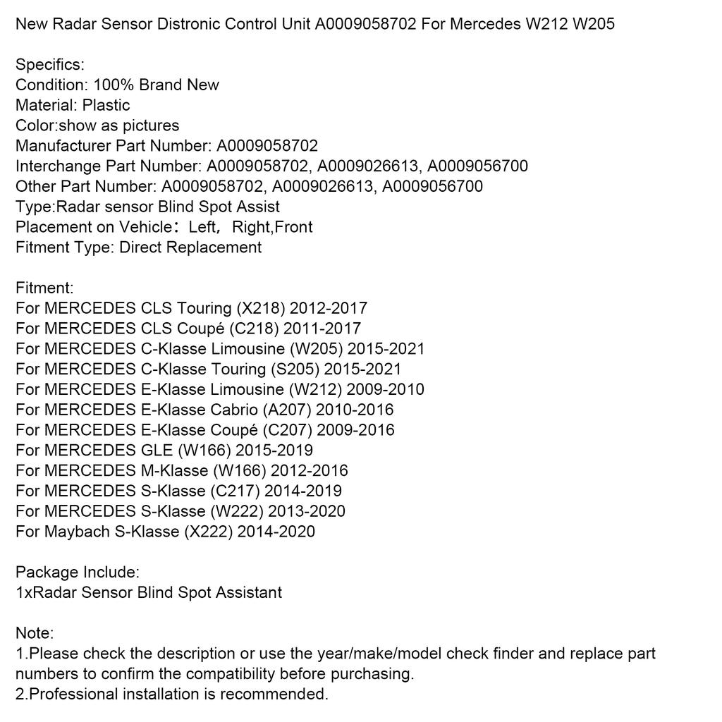New Radar Sensor Distronic Control Unit A0009058702 For Mercedes W212 W205