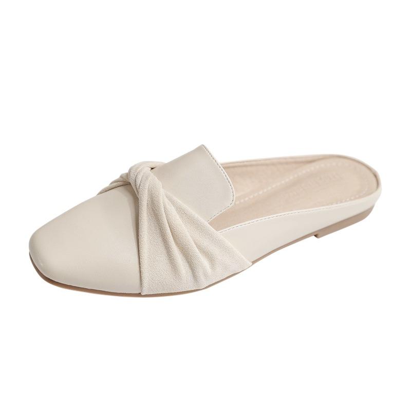 Spring and Summer New Bag Head Large Size Slippers Bag Head Half Slippers Flat Bottom Fashion Versatile Bow Single Shoes Women