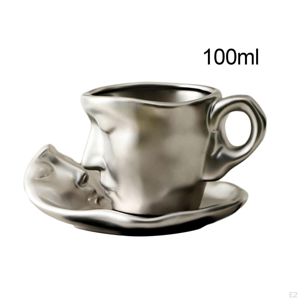 Tea Cup and Saucer Set Cappuccino Couple Face Coffeeware Teaware Smooth Durable 8.8 Oz Human