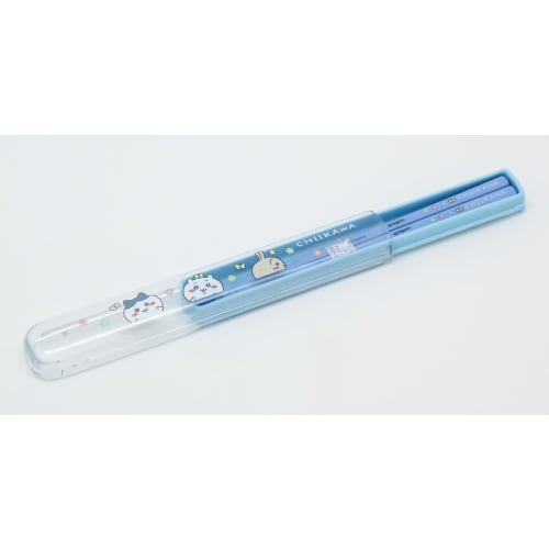 OSK Bento Chopsticks and Cutlery Set with Chiikawa Pull-Lid Chopstick Case, Made In Japan, Antibacterial, HS-11, Blue, 17.5 X 2.7 X 1.5cm (H)