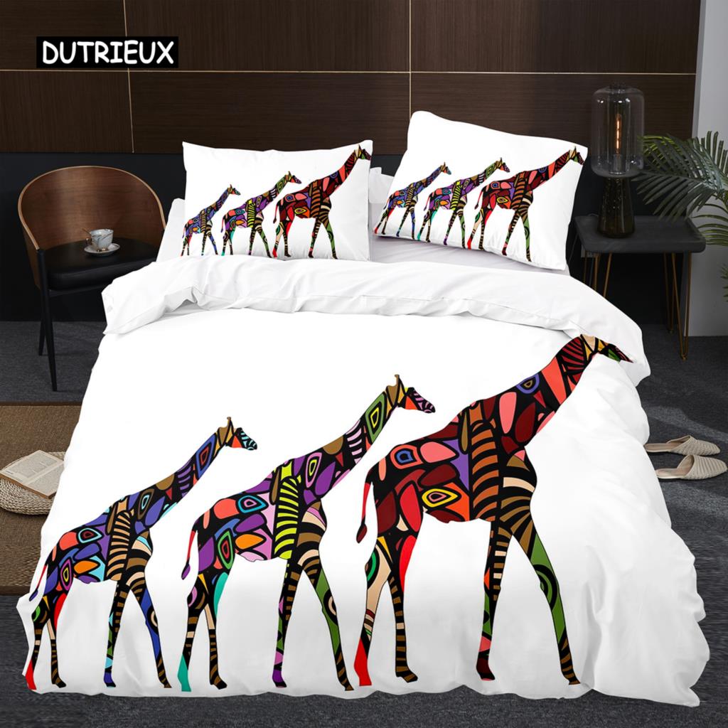 Giraffe Dekbedovertrek Set Giraffen Oosterse Stijl Milieu Retro Beddengoed Set Dienthema Kingsize Zacht Comfortabel Dekbedovertrek EU single(135x200cm)