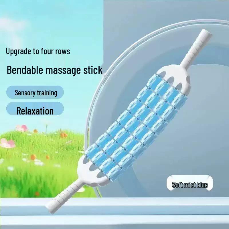 Children's Bendable 4-Row Massage Roller for Muscle Relaxation, Sensory Training, and Nerve Meridian Yoga Mat.