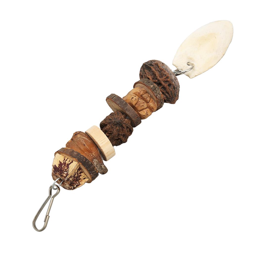 Bird Chew Toys Grinding Mouth Cuttlefish Bone Nuts Logs Hanging Parrot Chew Toy for Parrot Cage