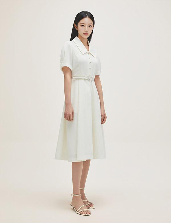 ROEM Short Sleeve Flare Long Dress Rmowg24S12