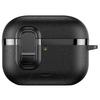 For AirPods Pro 3 Case Foldable Stand Electroplated Litchi Texture TPU PC Earbuds Cover with Switch / Carabiner