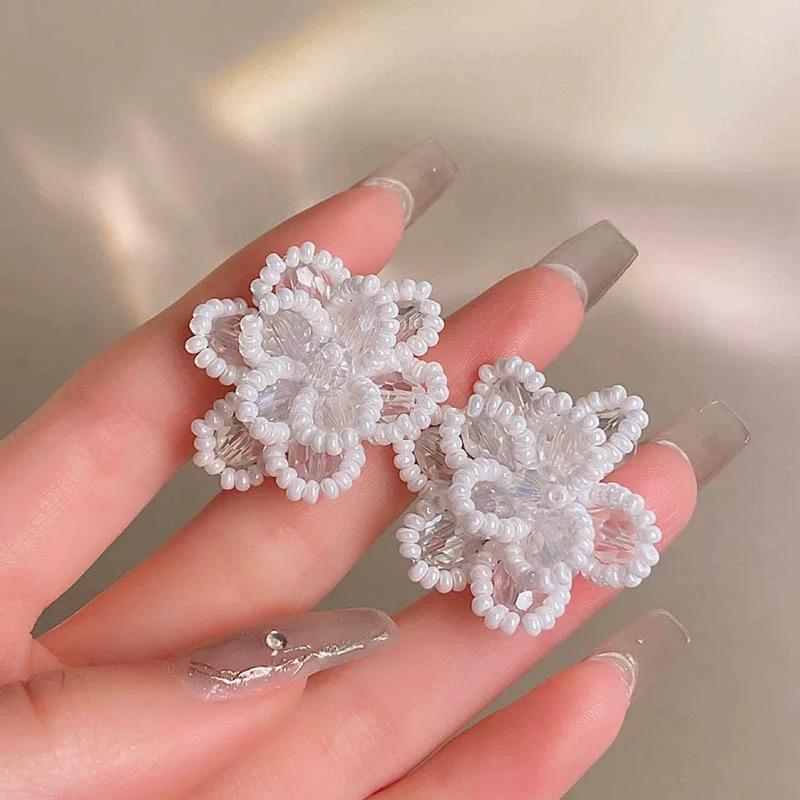 

Серьги с кристаллами и цветами для женщин Mori Girl Style Sweet Jewelry Korean Fashion Hyperbole белый